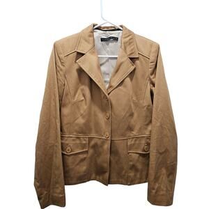 Perry Ellis Tan Cotton Blazer Jacket with Pockets Women's Size 8 Neutral Brown